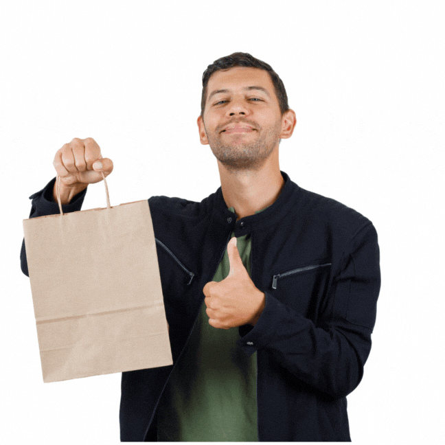take away con un hombre recibiendo su pedido en tienda take away con un hombre recibiendo su pedido en tienda